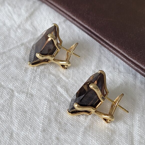 Rare IPPOLITA 18K Yellow Gold Rock Candy Gemma Pierced Earrings ~ Smokey Quartz - Picture 8 of 12